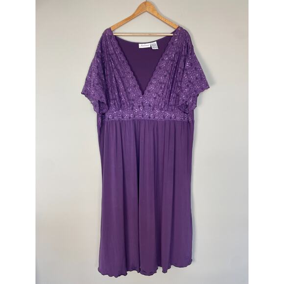 Amoureuse Nightgown Plus Size 4X Purple Lace Bodice Babydoll Long Maxi Lingerie - Picture 1 of 11
